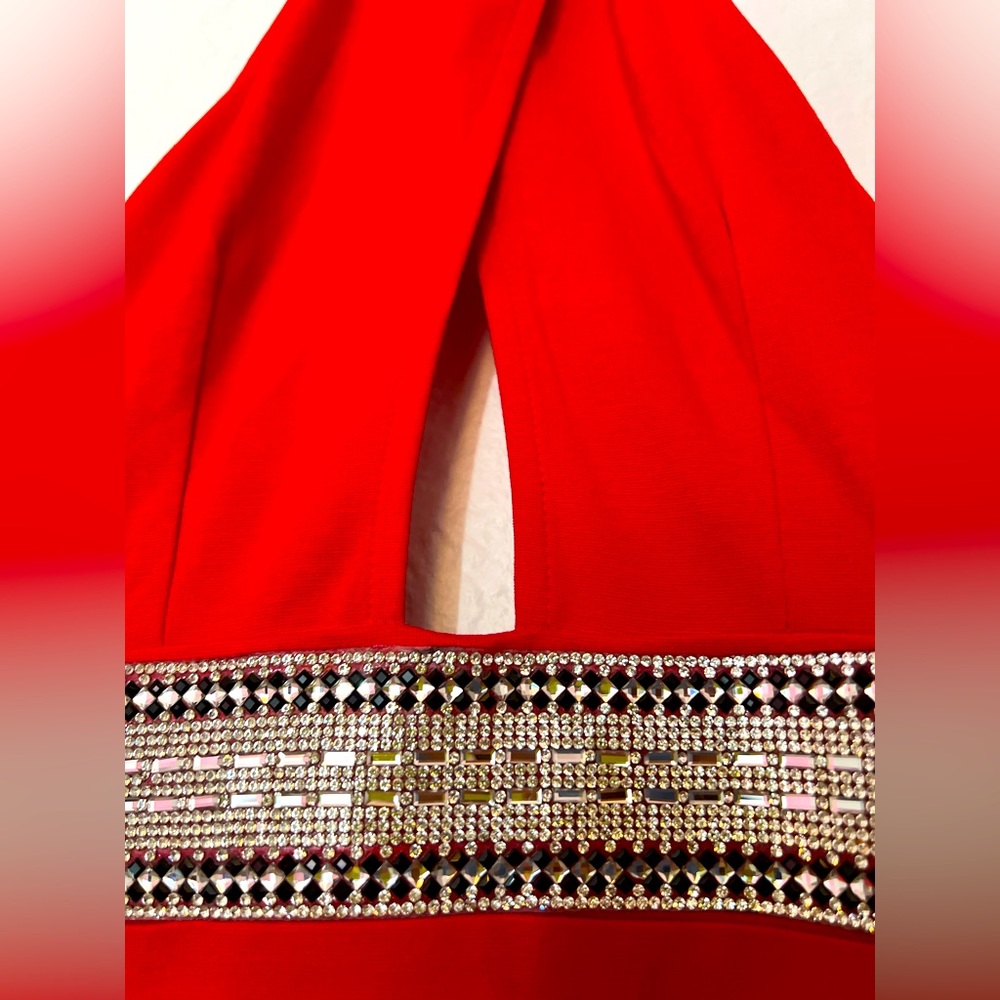 Red Backless Halter Dress.